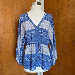 Edme & Esyllte Blue Floral Pattern Peplum Blouse Anthropologie 8